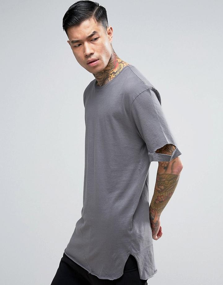 Bershka Extreme Longline T-shirt In Gray - Gray