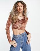 Daisy Street 90s Fitted Shirt In Retro Glitter Stripe-orange