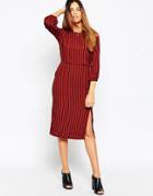 Asos Column Dress With Soft Blouson Front In Stripe - Multi