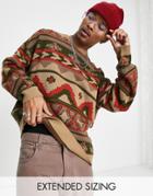 Asos Design Knitted Sweater With Aztec Pattern-brown