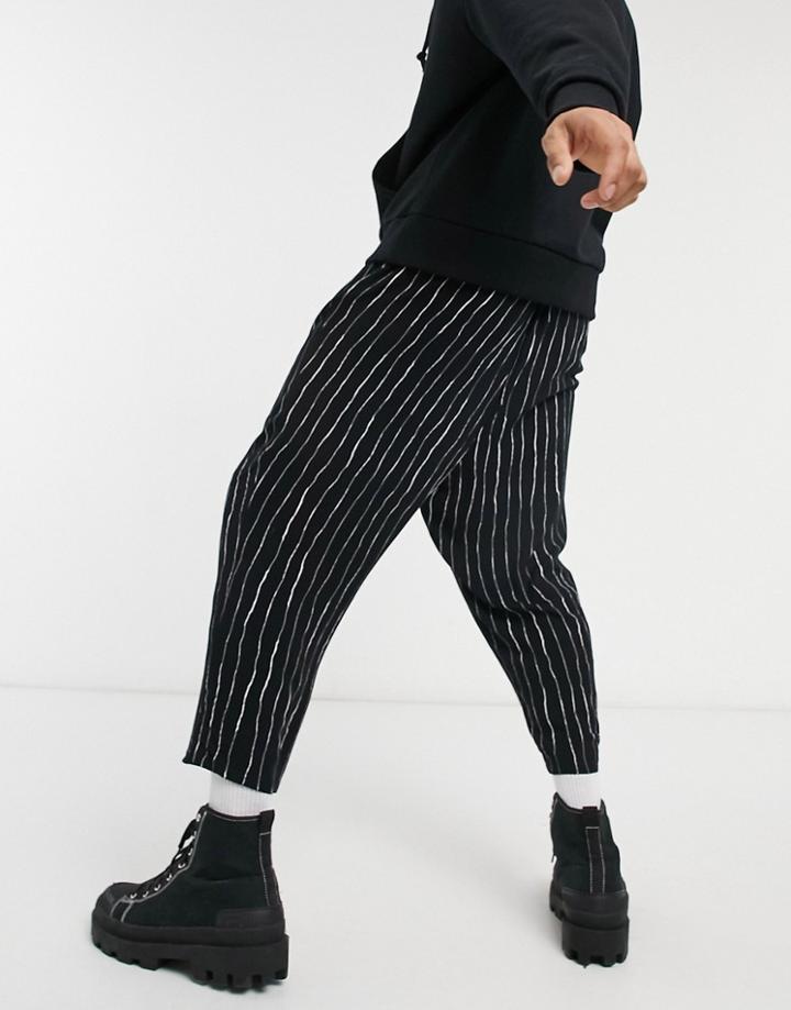 Asos Design Balloon Fit Pants In Black And White Stripe