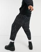 Asos Design Balloon Fit Pants In Black And White Stripe