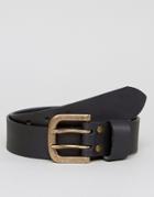 Asos Wide Leather Belt With Double Prong In Black - Black