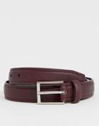 Asos Design Faux Leather Slim Belt In Burgundy With Edge Stitch-red