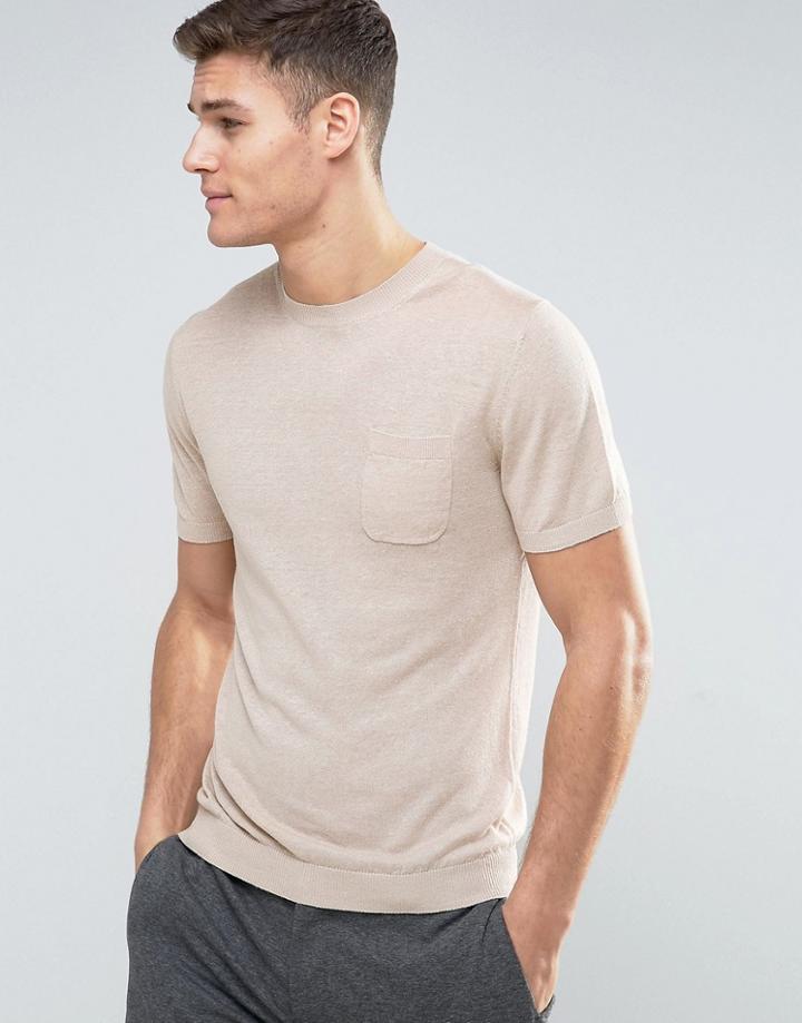 Mango Man Knitted T-shirt In Beige - Beige