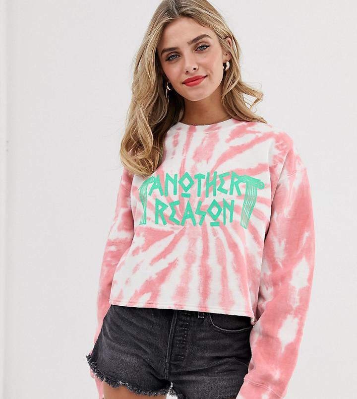 Another Reason Cropped Logo Sweatshirt In Tie Dye-pink