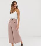 New Look Crop Culotte Pants With Button Detail In Mid Pink