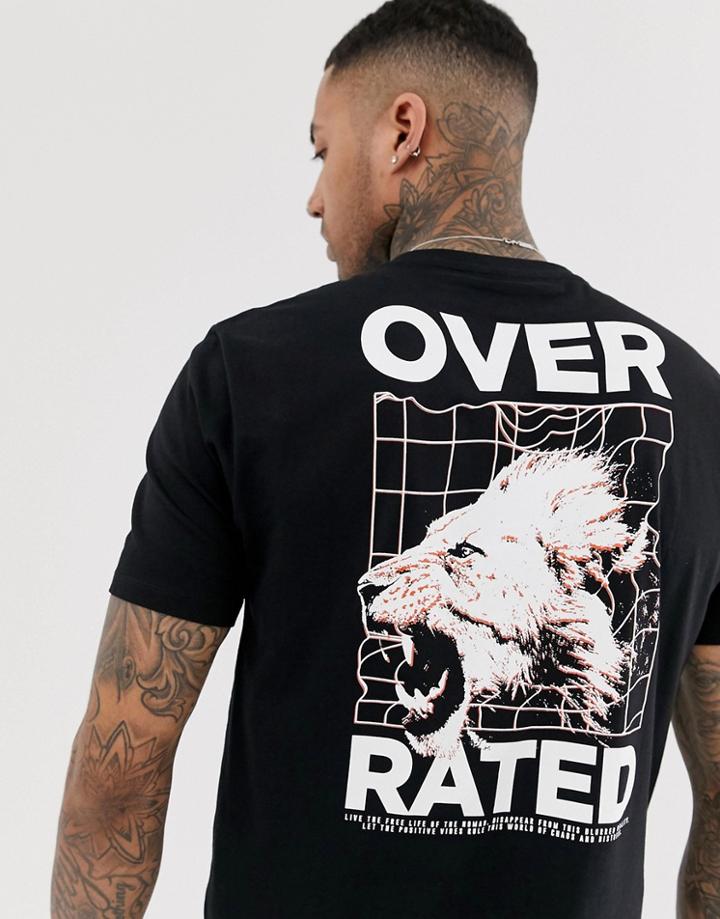 Asos Design Organic Cotton Relaxed T-shirt With Back Lion Print - Black