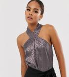 Outrageous Fortune Tall Halterneck Top In Gray Leopard