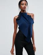 Aq/aq Structured Crop Top With Folded Detail - Navy