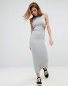 Asos Maxi Dress With Drop Arm Hole And Crop Top Detail - Gray