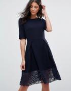 Traffic People 3/4 Sleeve Lace Skater Dress - Blue