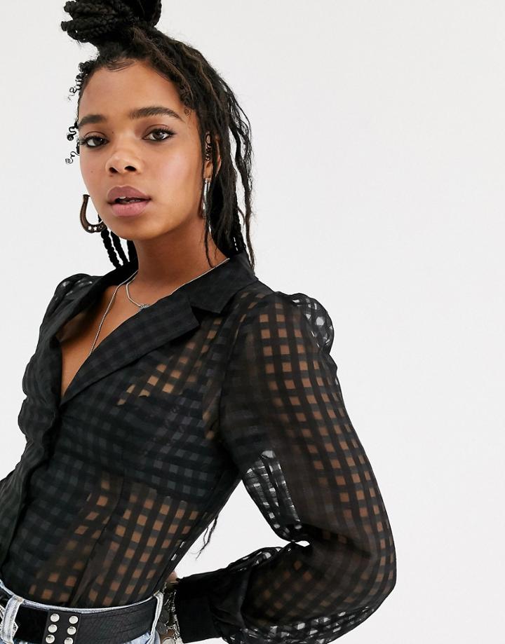 Emory Park Sheer Gingham Balloon Sleeve Blouse