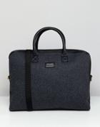 Asos Design Satchel In Charcoal Melton And Black With Internal Laptop Pouch And Faux Leather Straps - Gray