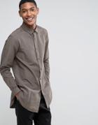 Asos Regular Fit Super Longline Shirt In Khaki - Green