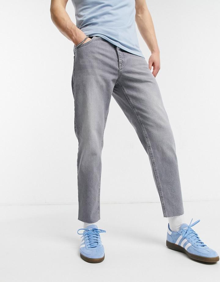 Asos Design Classic Rigid Jeans In Washed Gray With Raw Hem-grey