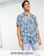 Asos Design Relaxed Camp Collar Shirt In Blue Paisley Print