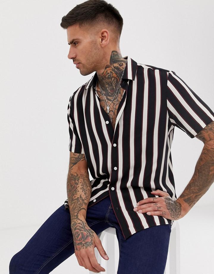 Asos Design Regular Fit Retro Stripe Shirt - Red