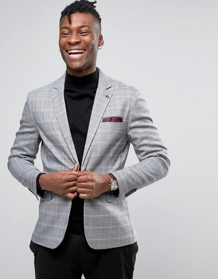 Selected Homme Slim Blazer In Check - Gray