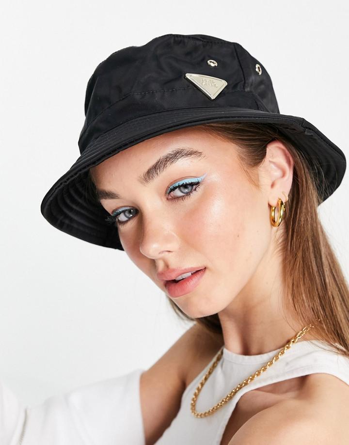 River Island Triangle Emblem Nylon Bucket Hat In Black