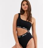 Ellesse Exclusive One Shoulder Cut Out Swimsuit In Black
