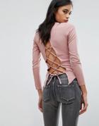 Parisian Lace Up Back Top - Pink