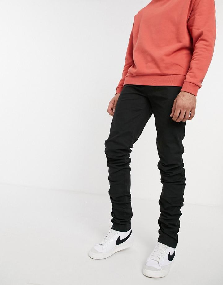 Asos Design Skinny Chinos With Stacked Hem In Black