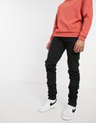 Asos Design Skinny Chinos With Stacked Hem In Black