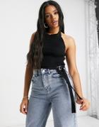 4th & Reckless Knit Crop Top With Tie-round Detail In Black