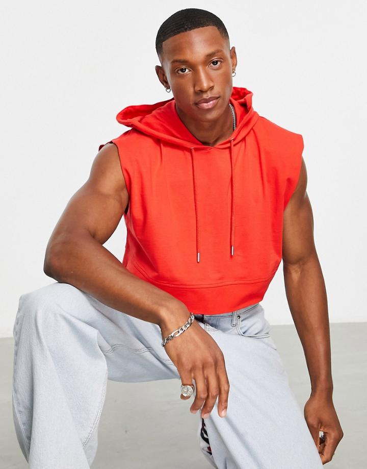 Asos Design Oversized Hooded Crop Tank Top In Red