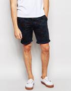 Bellfield Chino Shorts With All Over Floral Print - Navy