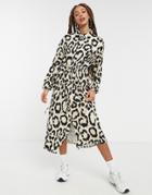 Asos Design Shirt Dress In Leopard Print-brown