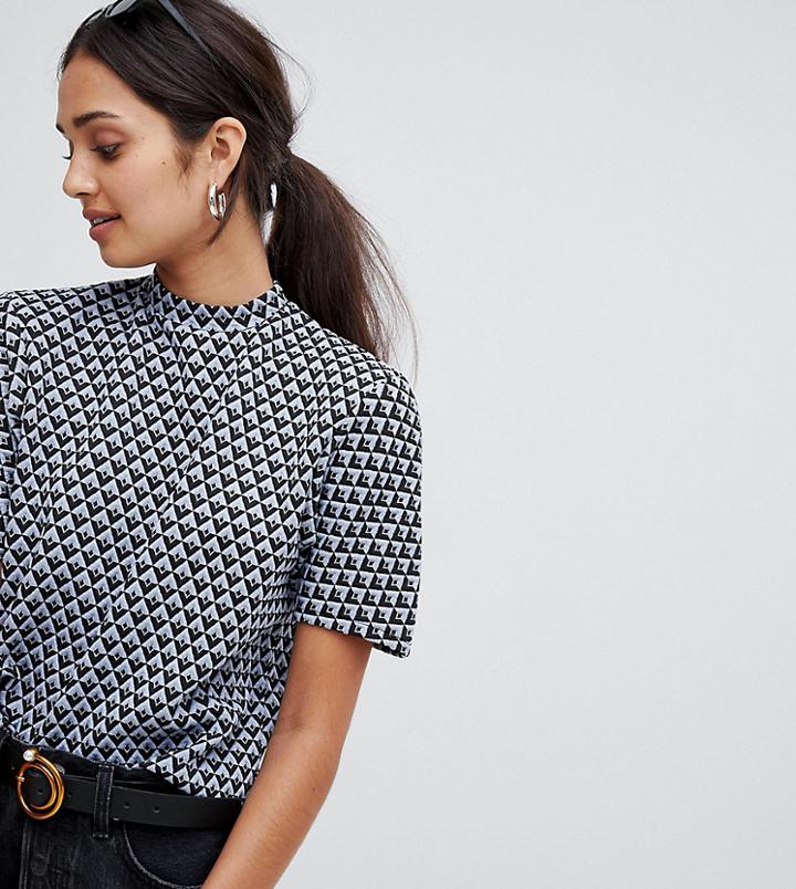 Bershka Geo Print Top-blue