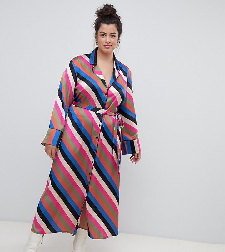 Neon Rose Plus Midaxi Shirt Dress In Luxe Stripe - Multi
