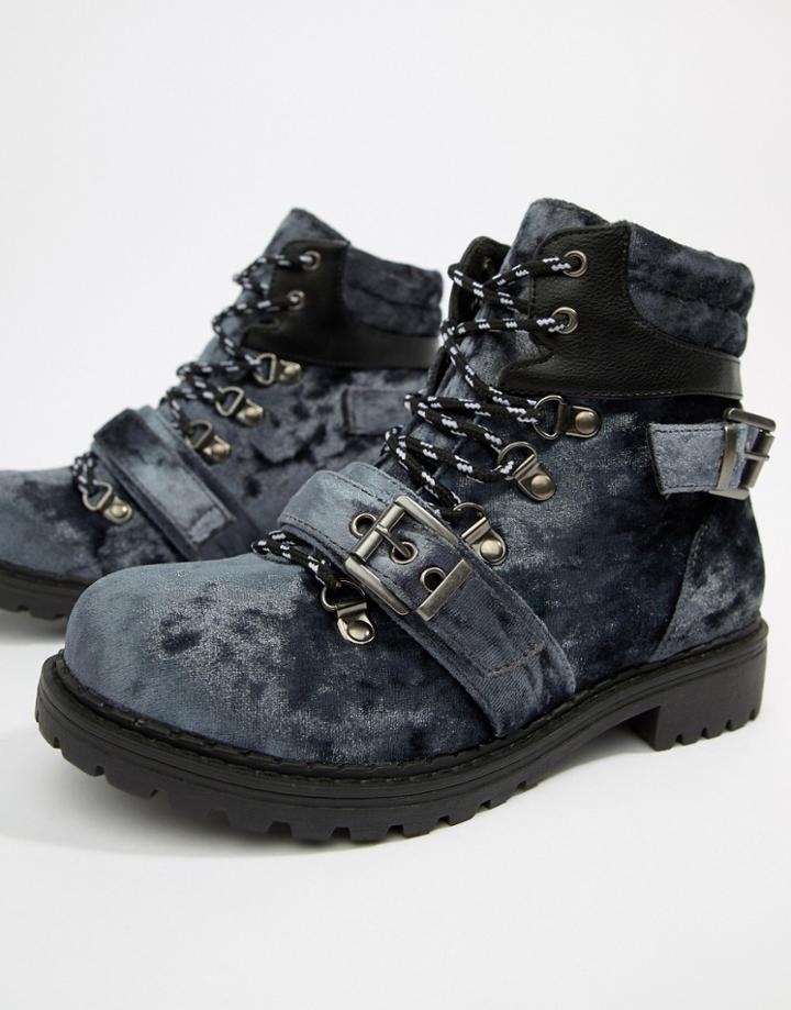 Pieces Velvet Hiking Boot - Gray