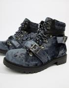 Pieces Velvet Hiking Boot - Gray