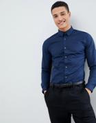 French Connection Plain Stretch Skinny Fit Shirt-navy