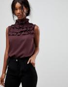 B.young Ruffle Neck Top - Red