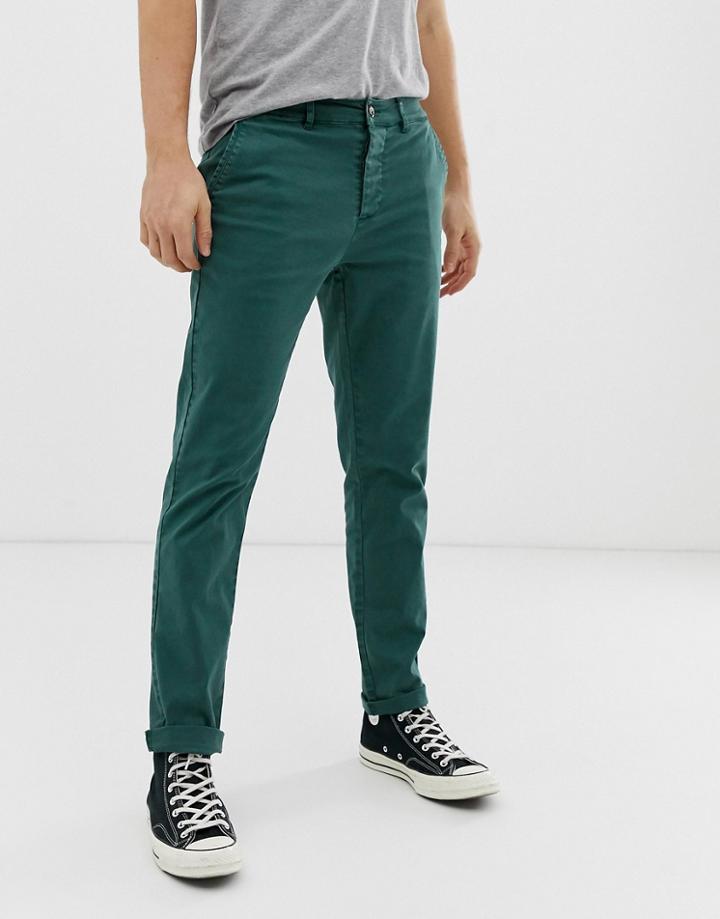 Asos Design Slim Chinos In Washed Green - Green