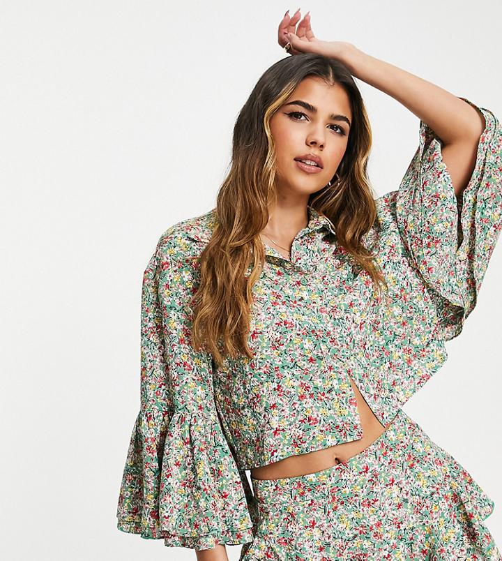 Saint Genies Ruffle Sleeve Hem Shirt In Floral Print-multi
