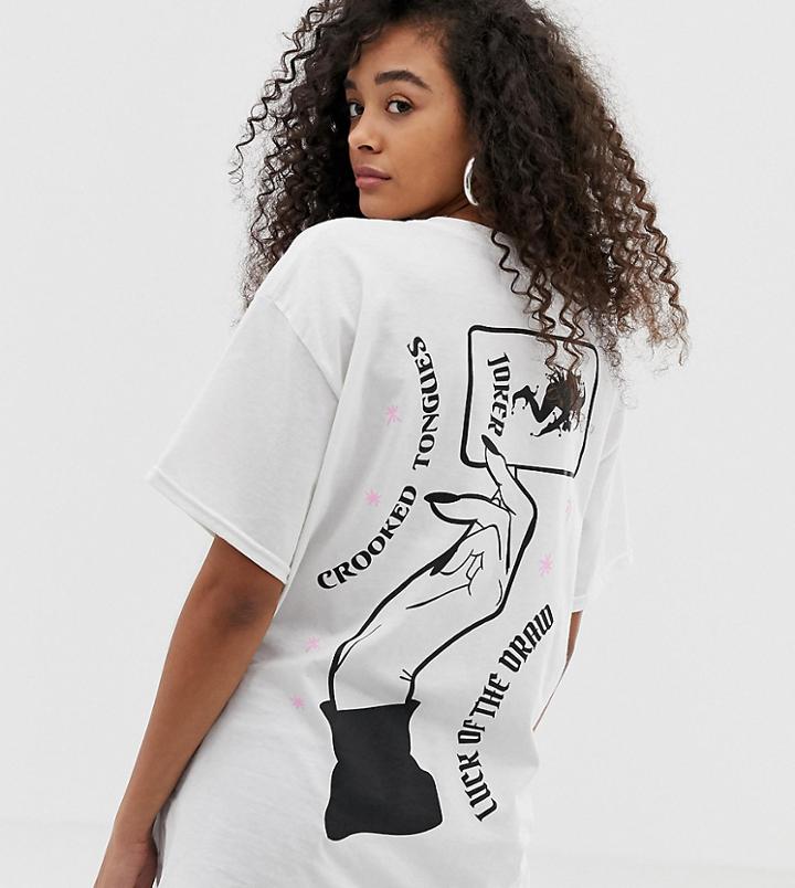 Crooked Tongues Oversized T-shirt In White With Luck Back Print