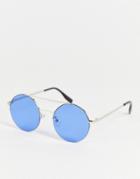 Aj Morgan Round Lens Sunglasses With Double Brow-blue