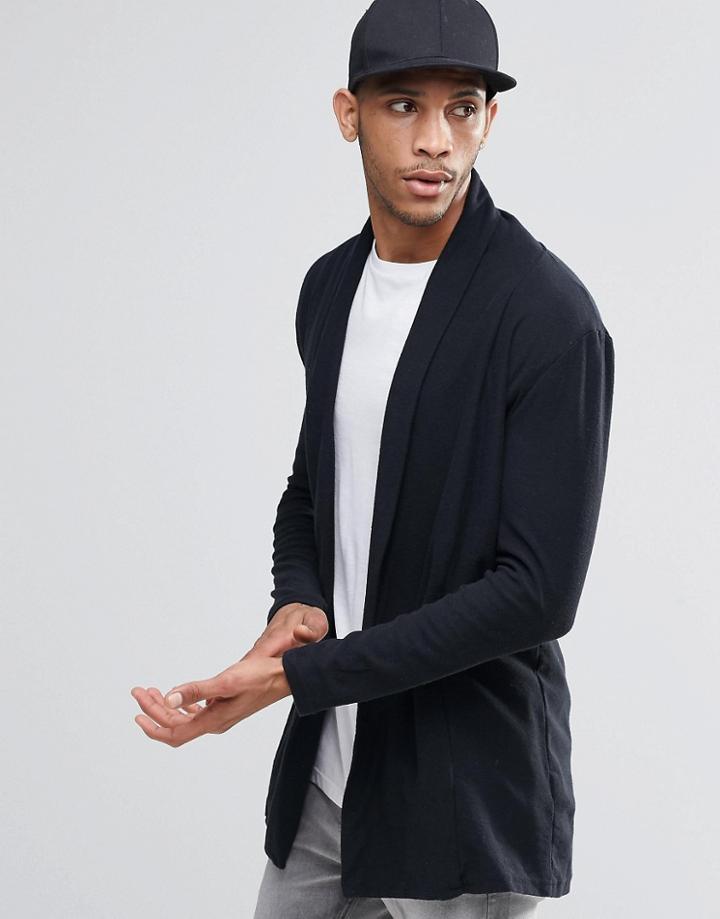 Pull & Bear Jersey Cardigan In Black - Black