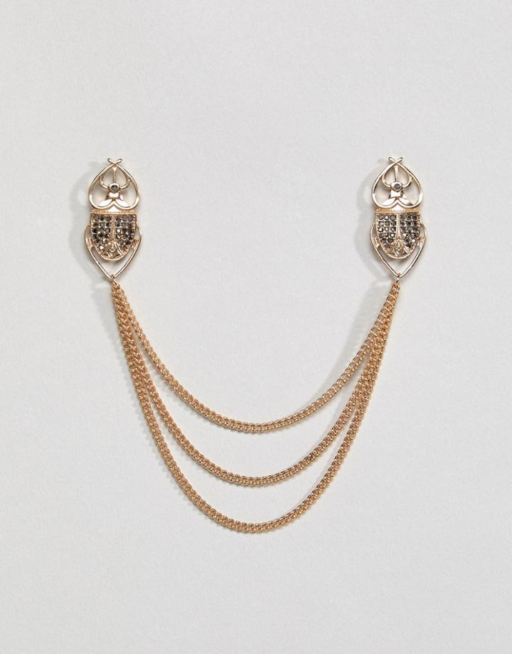 Asos Beetle Collar Tips With Crystals - Gold