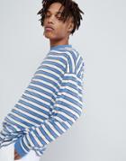 Asos Design Stripe Oversized Long Sleeve T-shirt In Blue - Blue