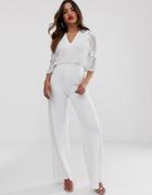 Club L Baroque Sequin Jumpsuit-white