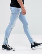 11 Degrees Super Skinny Jeans In Lightwash Blue With Distressing - Blue