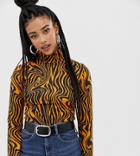 Collusion High Neck Top In Zebra Print-orange