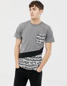 Another Influence Diagonal Cut And Sew T-shirt-gray