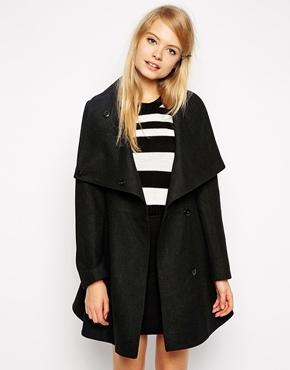 Asos Skater Coat With Funnel Neck - Black